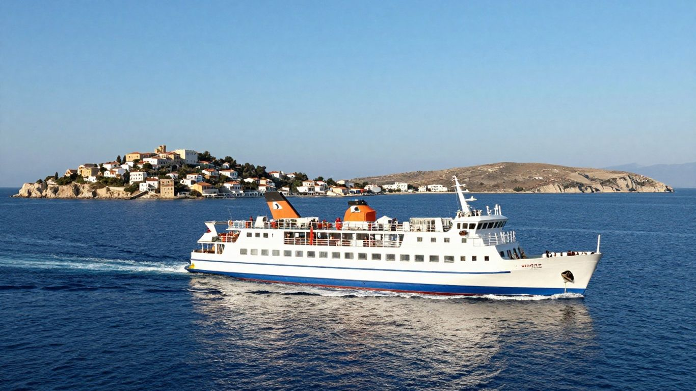 Ferry sailing from Rhodes to Symi island.