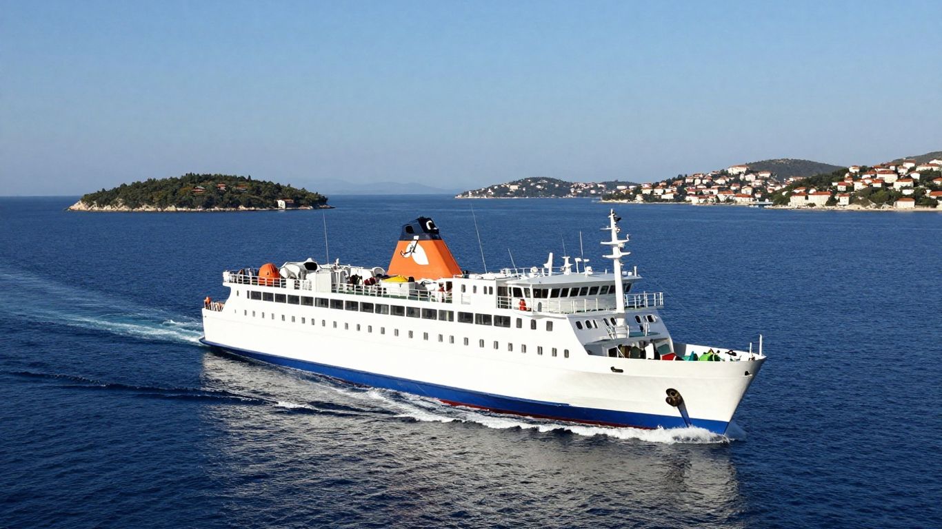 Ferry sailing across the blue Adriatic Sea to Croatian islands.