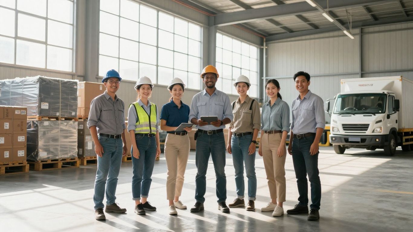 DFDS Logistics professionals working in a modern warehouse.