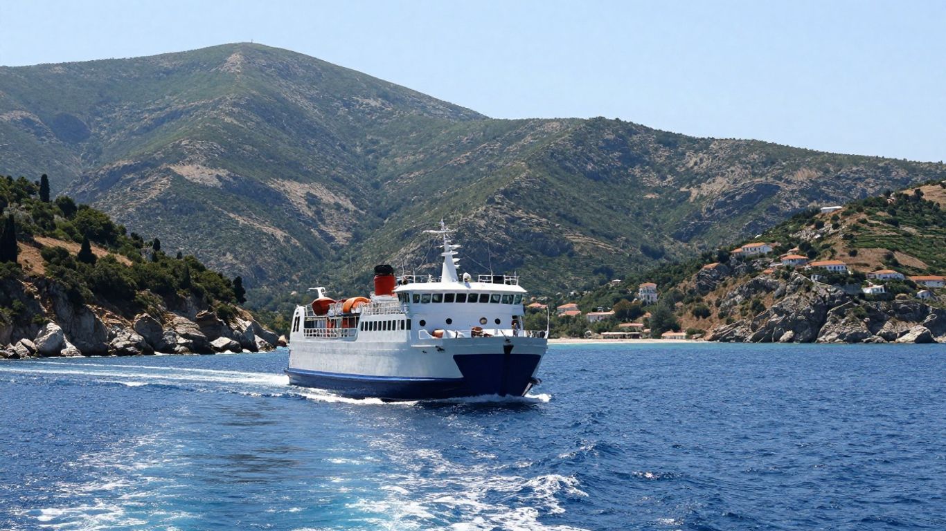 Ferry approaching Ithaca island from Sami port.
