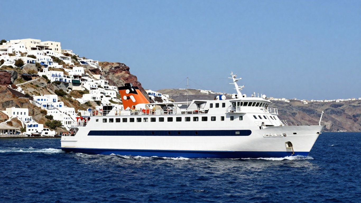 Ferry sailing from Crete to Santorini across the Aegean Sea.