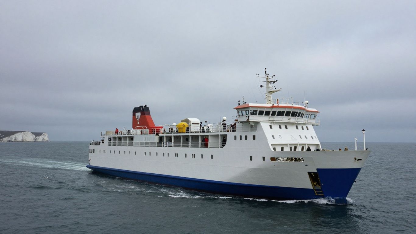 Ferry sailing from Dunkirk to Dover across the English Channel.