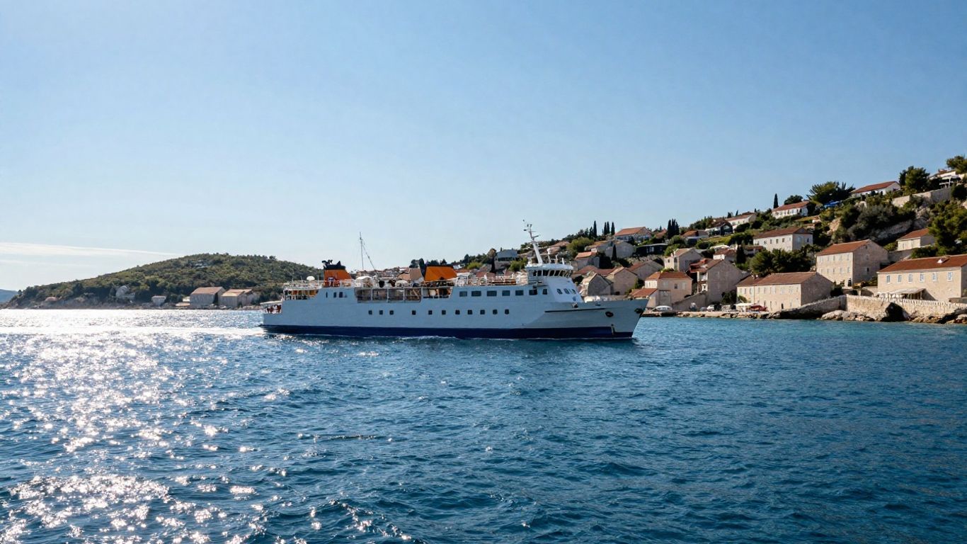 Ferry sailing across the Adriatic Sea towards Dubrovnik.